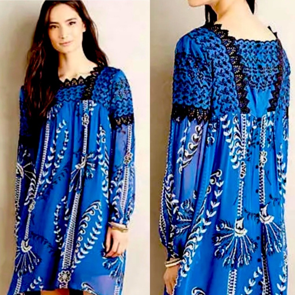 Anthropologie Floreat Blue Lisse Dress Size 02P